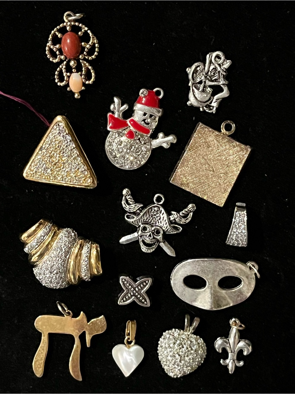 Mixed Metal Jewelry Charms Lot with Gold, Silver & Red Accents